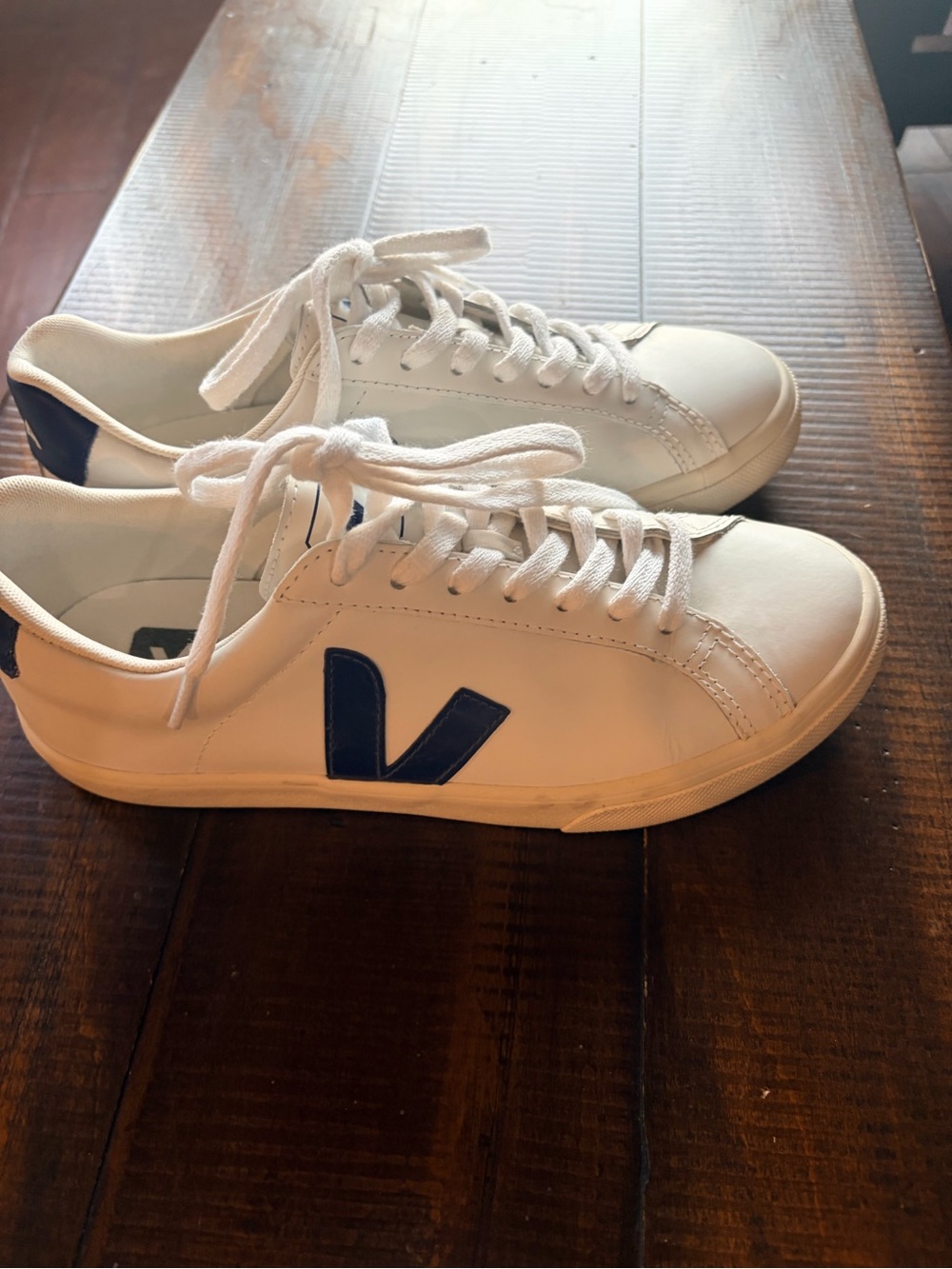 Veja White Low-Top Sneakers with Navy V
